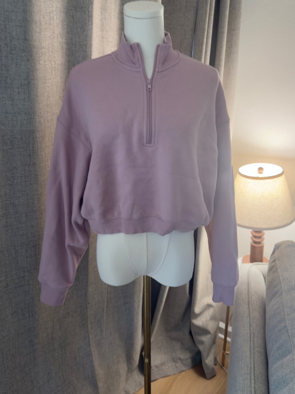 Skims Women's Cropped Half-Zip Pullover Sweatshirt - Lavender